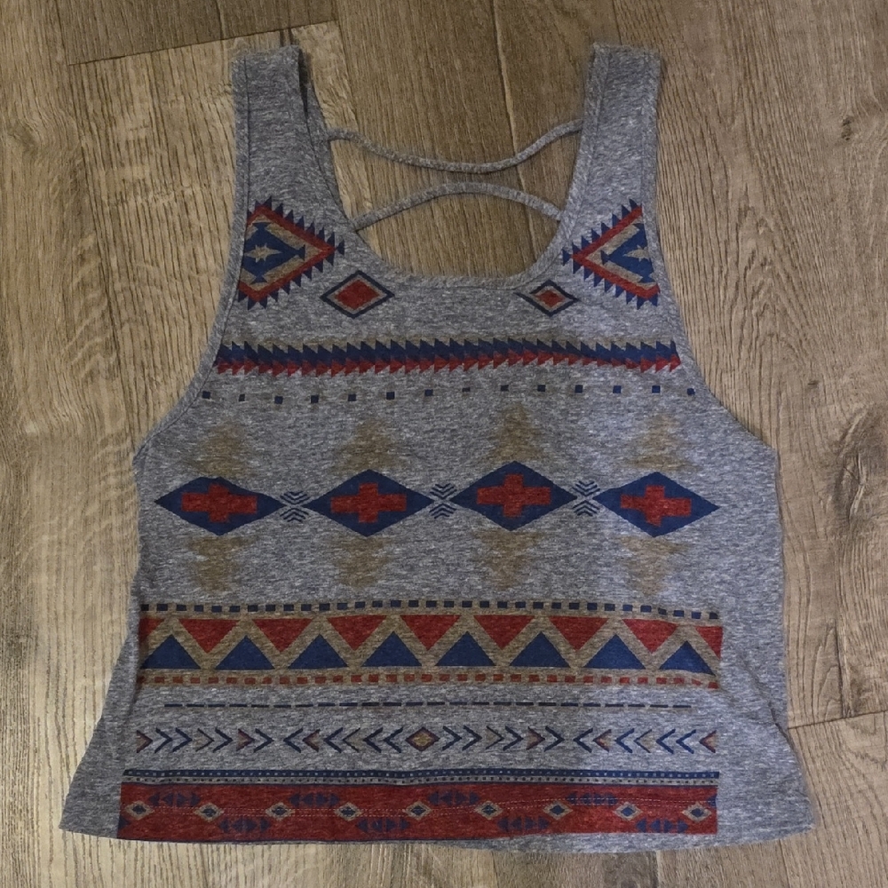 Gray Patterned Women's Tank Top with Open Back